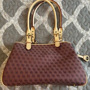 Dooney & Bourke Purple Signature Shoulder Bag with Cream Trim